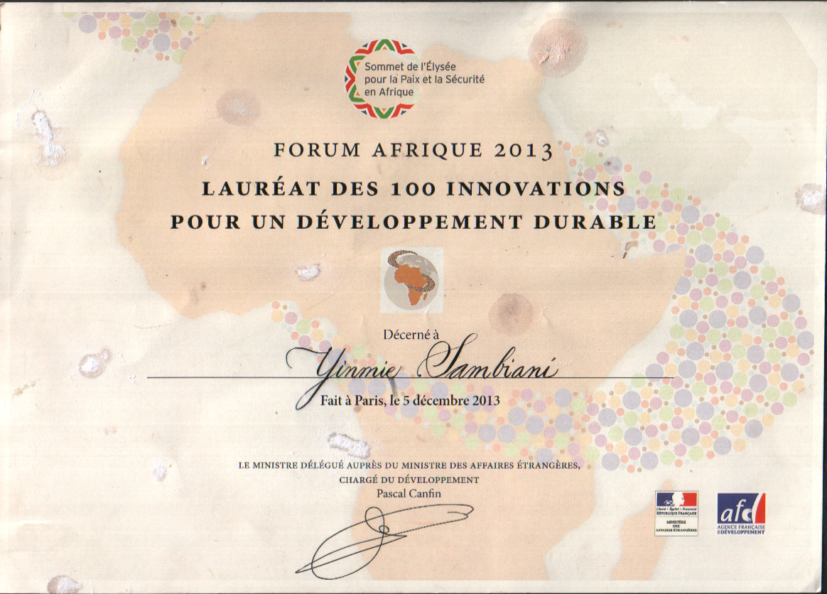 L’attribut alt de cette image est vide, son nom de fichier est Lauréat-des-100-innovations-du-Forum-Afrique-2013-à-Paris-décerné-par-le-Ministère-Français-en-charge-du-développement-durable..bmp.